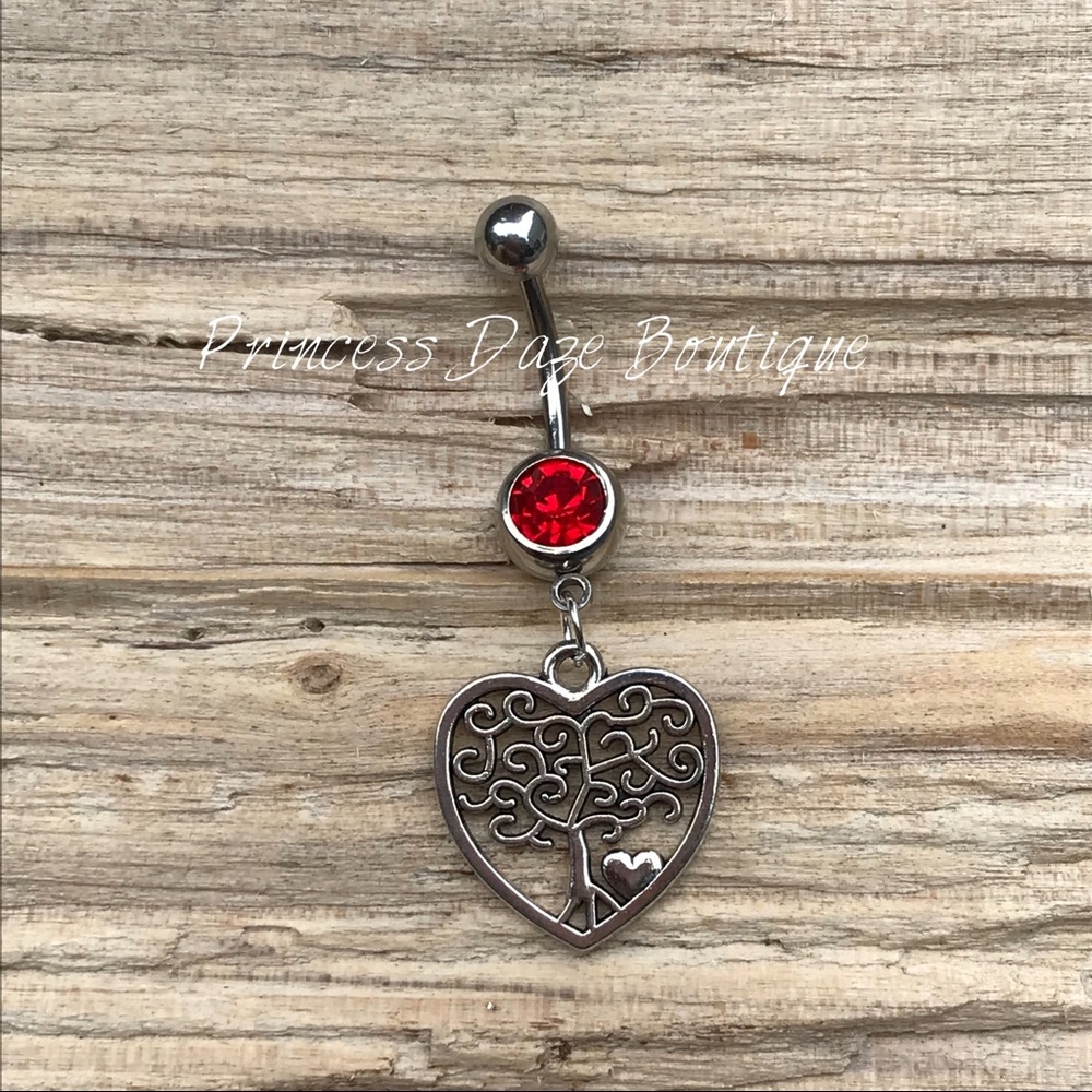 Red Gem Tree Of‎ Life Belly Button Ring